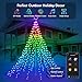 HOLILLUMA 12FT Outdoor Christmas Decorations, 488LED RGB Color Changing Waterfall Christmas Tree Lights with Iron Pole, APP Remote Control, DIY Multi-Color Lightshow, Music Sync, Xmas New Year Decor