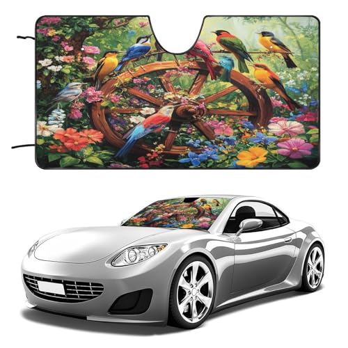 Car Sun Shade Windshield Spring Summer Hummingbird Floral Birds Blocks Uv Rays Sun Visor Protector Spring Flowers Bird Front Window Sunshade 51"x28" for Car Truck SUV Auto Sunshades -  HighonHi, dh813zn587qm