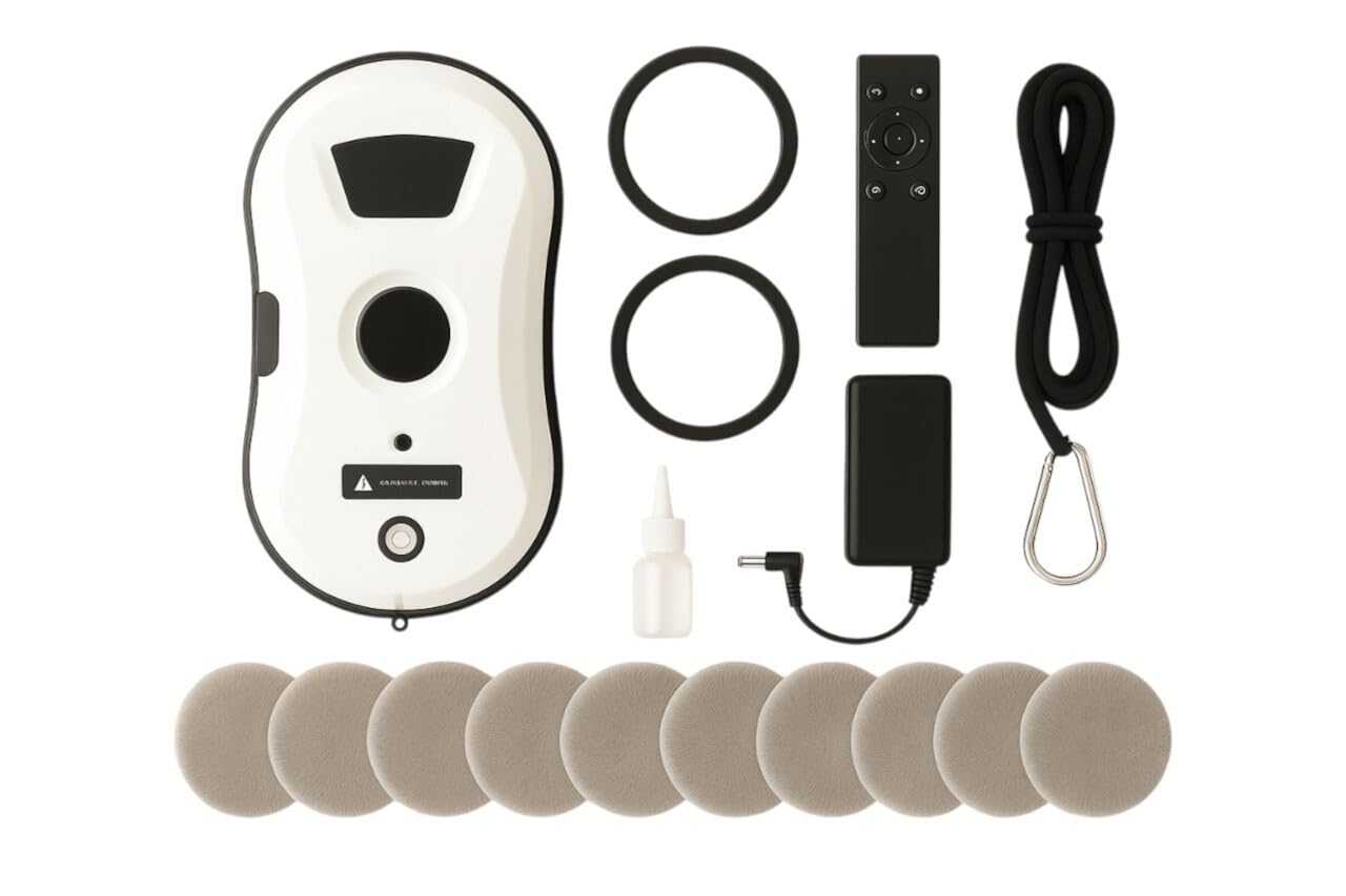 Genérico Robot Limpiacristales 3 en 1 con Spray Automático – 5600 Pa de Potencia, Control por App y Mando, 4 Modos de Limpieza, Sistema de Seguridad Anti-caÃdas, 10 paños de Microfibra Gratis.