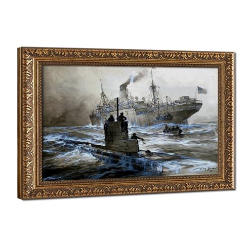 Attaque de U-21 Willy Stower décoration murale bureau cadre suspendu toile