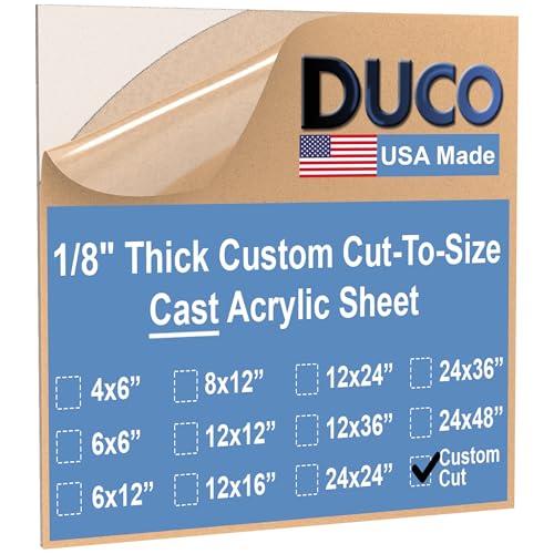 Image of Duco Clear Cast Custom Size Acrylic Sheets 1 /8 inch (3mm) Thick - USA-Made Transparent Plexiglass Cut to Size - Shatter Resistant Custom Cut Plexiglass for Displays, Signs, & DIY Crafts