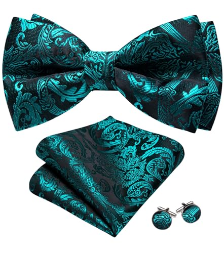 Image of YOHOWA Mens Bow Tie Set Paisley Coloful Pre-tied Bowties Adjustable with Handkerchief Cufflinks Wedding Prom Party