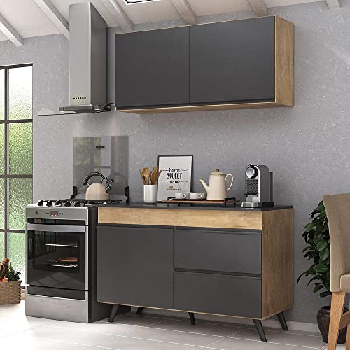 Armário de Cozinha Compacta 2 peças Lisboa Multimóveis Mp2128 Rustic/preto