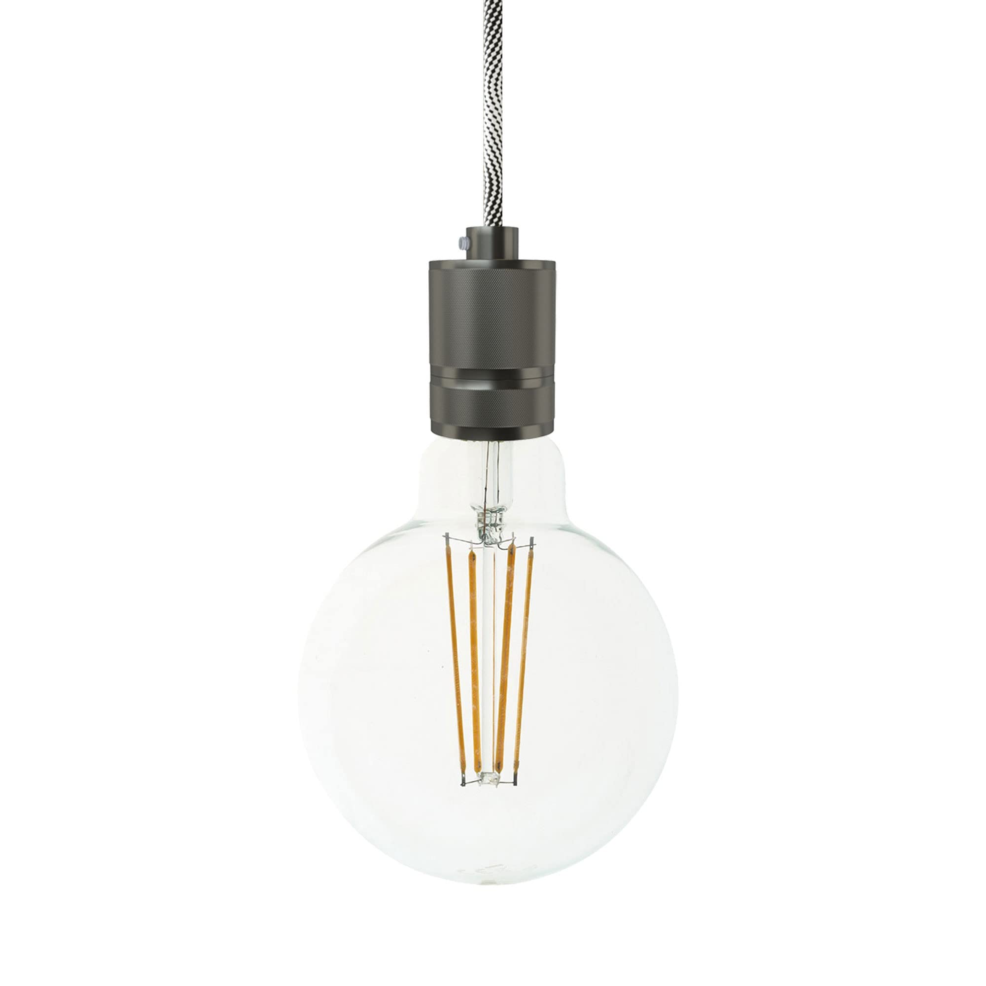 creative cables - Lampada a sospensione Made in Italy completa di cavo tessile e portalampada in alluminio zigrinato - Senza lampadina, Titanio satinato