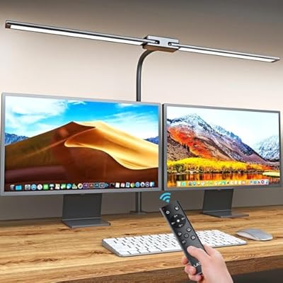 LASTAR Desk Lamp with Remote Control ? 32.5" Wide Double Head, Architect Desk Lamp for Home Office with Clamp, Timer, 24W Ultra Bright LED Desk lamp for Computer Reading