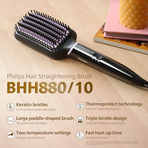 Philips Hair Straightener Brush - 5X Better Frizz Free Hair In 5min I Style with 2X More Volume | Shiny and Smooth Hair I No Scalp Burns | ThermoProtect Technology I Keratin Bristles I 2 Temperature settings | BHH880/10 (Image - 3)