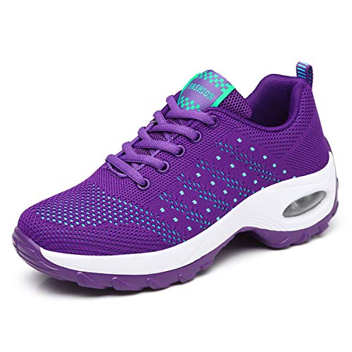 Kauson Mujer Zapatos Poco Profundos Encaje de Verano de Adelgazar Zapatillas de Deporte Cuña Zapatos para Correr Plataforma Sneakers con Cordones Calzado de Malla Air Tacón 4cm Negro Negro Gris 35-42