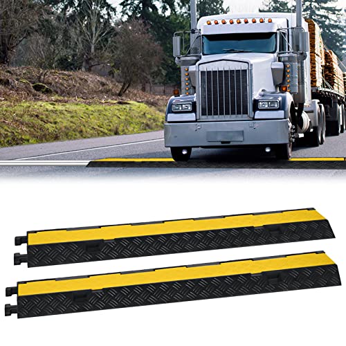 XMTECH Lot de 2 Rampes de Protection de Câble en Caoutchouc - 2 Canaux, Protection Contre Les Surconduites - Noir-Jaune - Pour Parkings, Chantiers de Construction