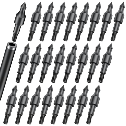 Pawfly 24 Pcs 100 Grain Field Tips 5/16 Screw-in Archery Arrow Tips Archery Accessories High Precision Steel Archery Field Points Arrowheads for Recurve Crossbows & Bows Compound Bows
