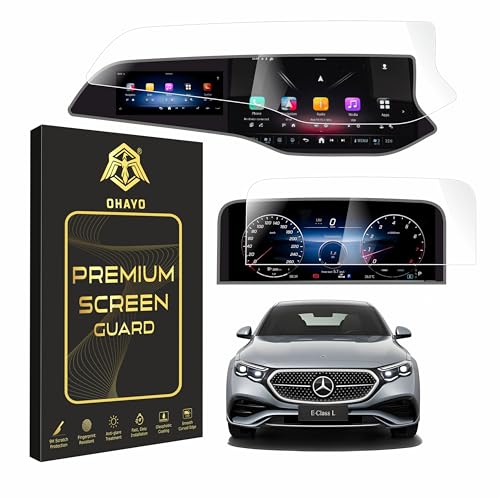 Image of OHAYO Screen Protector for Mercedes Benz E-Class 2025 | 14.4 Inch Infotainment Touchscreen + 12.3 Inch Instrument Cluster Display Guard | Full Coverage 9H Hardness Scratch Resistant Military Strength Protective Film for E Class