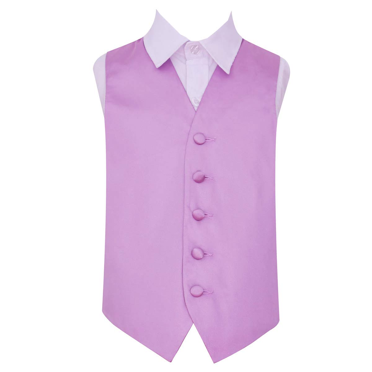 DQT Boys Plain Satin Waistcoat - Wedding Pageboy Formal Suit Vest - Lilac 13-14 Years (34")