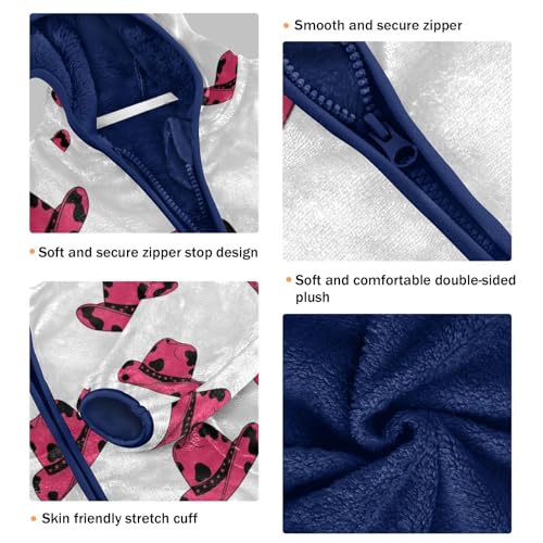 Pink Cowboy Hats Repeated Toddler Fleece Jacket Girl Boys Hooded Fleece Jacket Coat Warm Outwear Zip-up 3-10T3