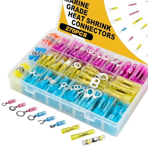 270PCS Heat Shrink Wire Connectors, Waterproof Wire Connectors Kit, Electrical Crimp Butt connectors, Solder Seal Wire Connectors Ring Terminals Spade Fork Splices