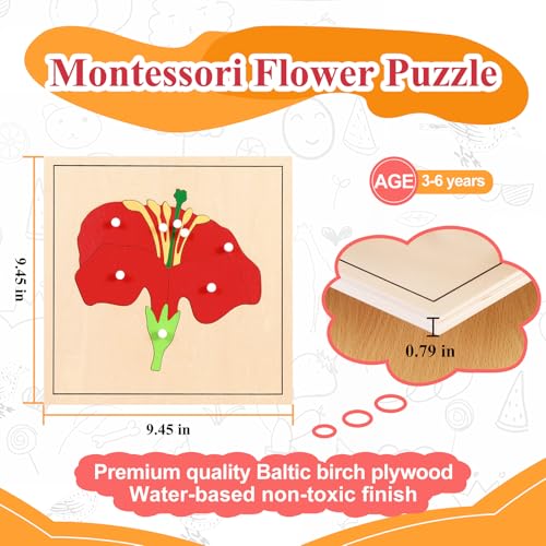 Image of MONTESSORI OUTLET Nature Materials Flower Puzzle Early Preschool Learning Toys for 3-12 Year Old Kids and Toddler