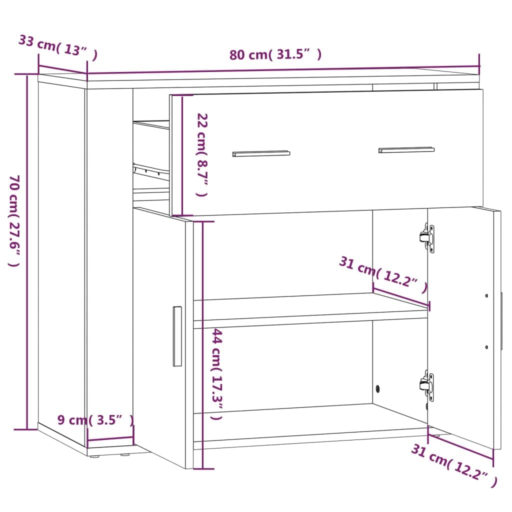 vidaXL Dressoir 80x33x70 cm bewerkt hout betongrijs, kast, opbergkast, bijzetkast, wandkast, houten kast, opslagkast, kasten, wandkasten, opbergkasten