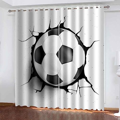 Rideaux Enfant Football Sportif 3D Impression Isolant ​Thermique Isolant ​Phonique 90% Rideaux Occultant À Oeillets Douceur ​Rideau Chambre Garçon F