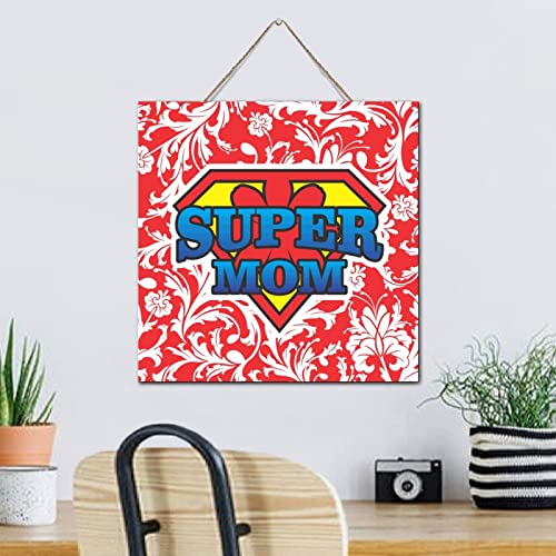 Panneau décoratif vintage en bois Super Mom de qualité supérieure