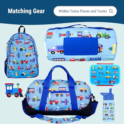 Image of Wildkin Reusable Food Container for Kids - Airtight, Leak Resistant, Dishwasher Safe - Trains, Planes & Trucks