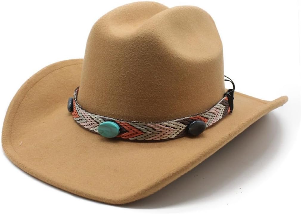 Western Cowboy Hat, Black Felt with Turquoise Accent Band, Wide Brim