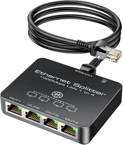 KiWiBiRD Multiprise ethernet rj45, repartiteur Cable ethernet rj45, Switch répartiteur ethernet 4 Port 1000Mbps pour câble Cat 8 7 6 5e 5 Compatible avec routeur PC...