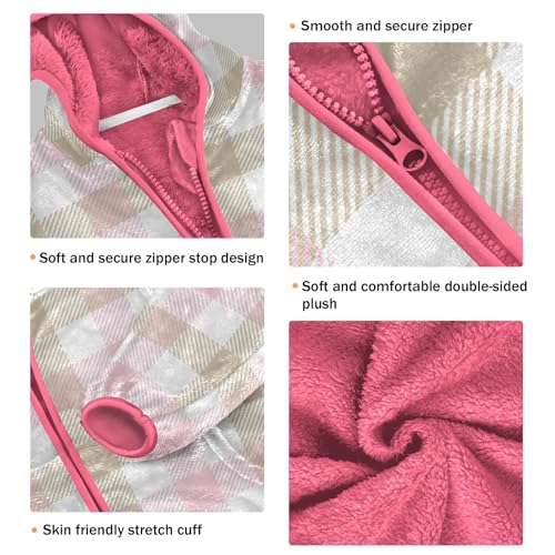 GuoChe Plaid Pink Yellow Girls Sherpa Jacket With Hood3