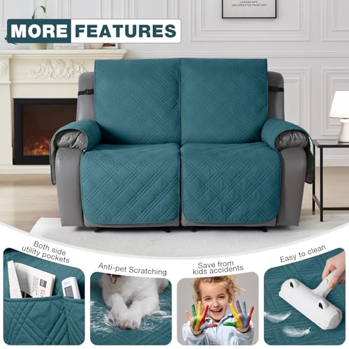 Image of TAOCOCO 100% Waterproof Loveseat Recliner Covers 2 Seater, Split Loveseat Covers for Reclining loveseat, Non Slip Reclining Couch Cover with Double Straps for Kids, Pets(2 Seater, Peacock Blue)