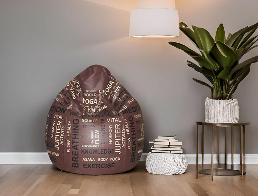 Zolo Leatherette Printed XXL Bean Bag Cover Without Filling Meditation Brown-image-29