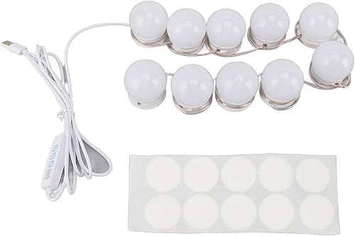 Luces LED de espejo de tocador regulables, luces LED de tocador cosméticas, tira de luz de espejo de maquillaje de baño con 10 bombillas para