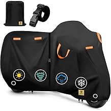 AIBIELY 116" 摩托车盖存储 防水户外,重型防撕裂耐用抗紫外线聚酯纤维,防风雨踏板车轻便摩托车盖配件,适合本田、雅马哈、川崎、哈雷