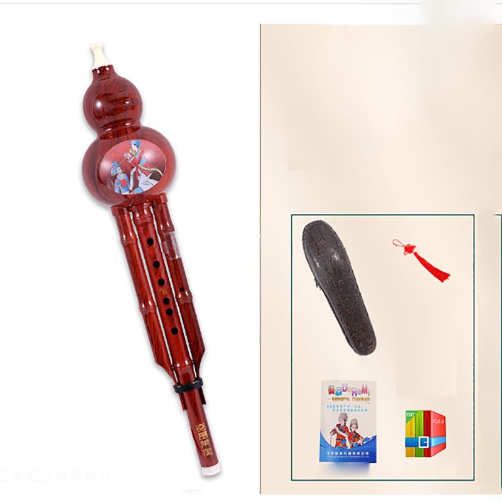 Redwood Hulusi Instrumento musical tradicional chino Principiante Caja Set B clave plana Hulusi Curcubit Chino Calabaza Flauta