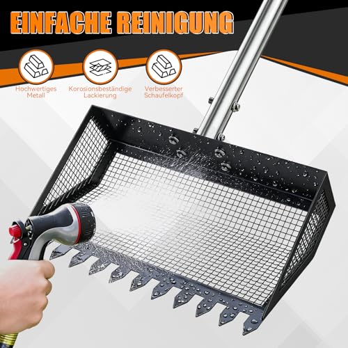 25.5cm Hühnerkotschaufel mit Ergonomischem Griff, Hühner Zubehör Siebschaufel Metall, 4-In-1 Verstellbare 89-190cm Chicken Poop Scooper Zum Reinigen von Hühnerställen Ziegenställen Ställen