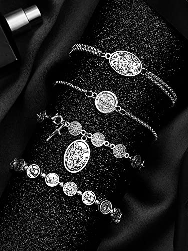 Taiyin 4 Pcs Rosary Bracelet Religious Birthday Gifts Catholic Saint Benedict Prayer Bracelet Saint Medal Men Women Christian Jewelry Gift3