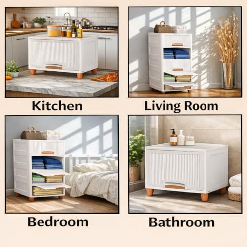 Image of URBAN LUXY Foldable Plastic Rack for Storage /Kitchen Cupboard /Sturdy Wardrobe for Clothes /Multipurpose Storage Organizer /Closet for Bedroom /Living Room /Laundry (Big Cupboard Rack -White, 6PCS)