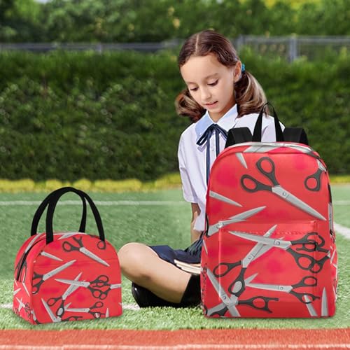 Sac à dos d'école secondaire robuste avec ciseaux rouges ergonomiques et lunch bag étanche - 7