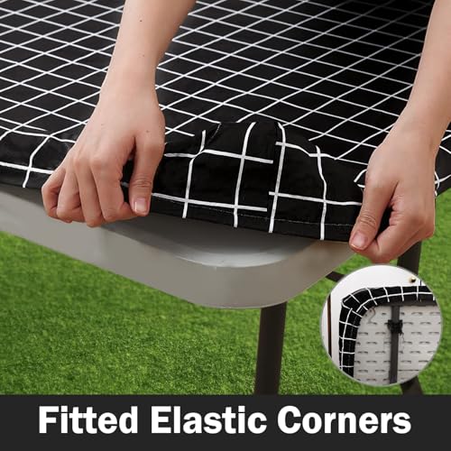 Rectangle Vinyl Table Cloth, Elastic Fitted Flannel Backed Plastic Table Covers for 6 Foot Folding Tables, Waterproof for Picnic, Camping, Indoor and Outdoor (Black, 30 x 72 inch) - Image 4