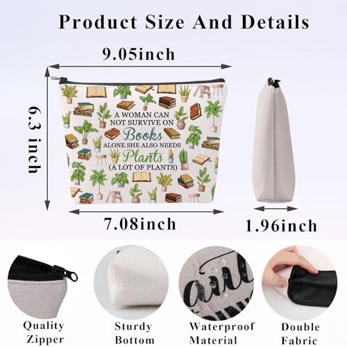 PLITI Plant Lover Gift Bookworm Gift A Woman Can Not Survive On Books Alone She Also Needs Plants Makeup Bag For Gardener (woman needs plants bagU) - Image 2