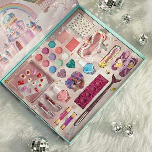 Image of ILEARNNGROW Kids Makeup Kit 28 Piece | Washable Pretend Play Set for Girls 4+ Unicorn