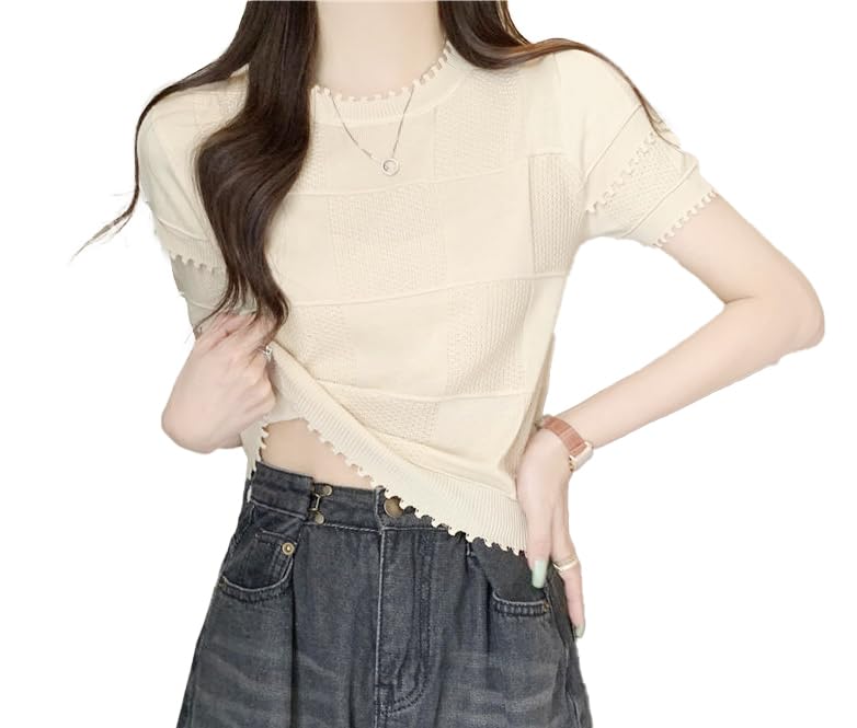 ICW Women’s Ribbed Knitted Half Sleeve Crew Neck Self Design Crop top T-Shirt DN99 ICW Women’s Ribbed Knitted Half Sleeve Crew Neck Self Design Crop top T-Shirt DN99