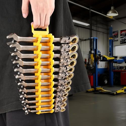 Image of GRENPRO Wrench Organizer for Tool Box, 2 Pack Magnetic Wrench Holders with Handle, SAE & Metric Wrench Rack for Tool Box Drawer Storage