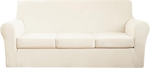 Fundas de terciopelo para sofá de 4 piezas para sofá de 3 asientos, funda de sofá de felpa antideslizante, elásticas, fundas universales para sofá