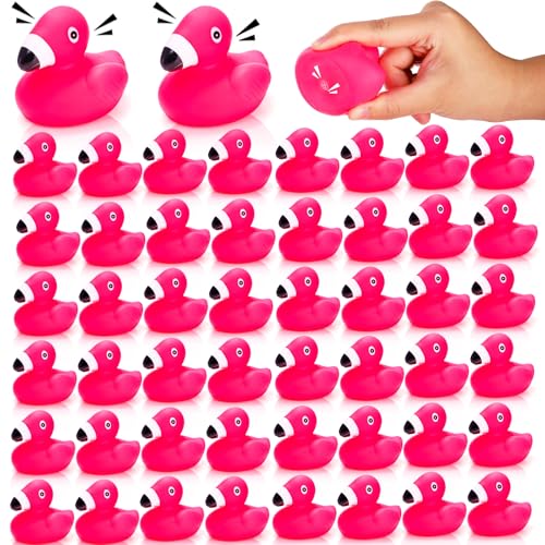 Image of Goaste 50 Pieces Flamingo Rubber Ducks Bulk, Pink Flamingo Bath Toys, Cute Floating Squeaky Bathtub Ducks for Baby Shower, Birthday Party, Cake Decoration, Classroom Prizes