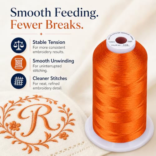 Image of Simthread 5000M 40WT Polyester Embroidery Thread, Pumpkin 126 | 5000M 40WT polyester thread feeds smoothly for machine embroidery, monograms, logos, patches and quilting.