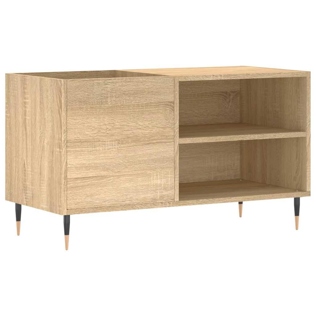 Sonoma dębowa szafka na płyty 85 x 38 x 48 cm z żelaznymi nogami, przestronna szafka multimedialna do salonu i biura, stabilna do płyt winylowych i urządzeń elektronicznych