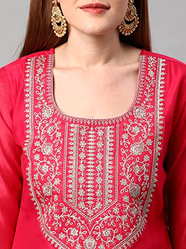 Image of GoSriKi Women's Cotton Blend Solid Straight Kurta with Palazzos & Dupatta (DHARAN)