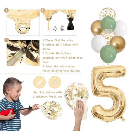 Image of 50th Birthday Decorations for Men Women, Sage Green White Gold Balloons with 50th Banner Number 50 Balloon for 50 Year Old Birthday Party Decor