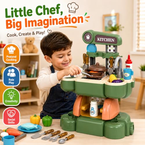 Image of Kids Kitchen Play Set with Lights & Sounds (2in1 Scooter Kitchen Set)