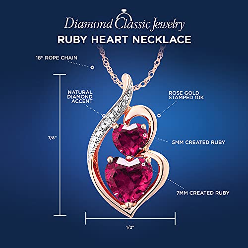 Lab Created Ruby Pendant Necklace With Diamond Accent In 10K Rose Gold #TOP2