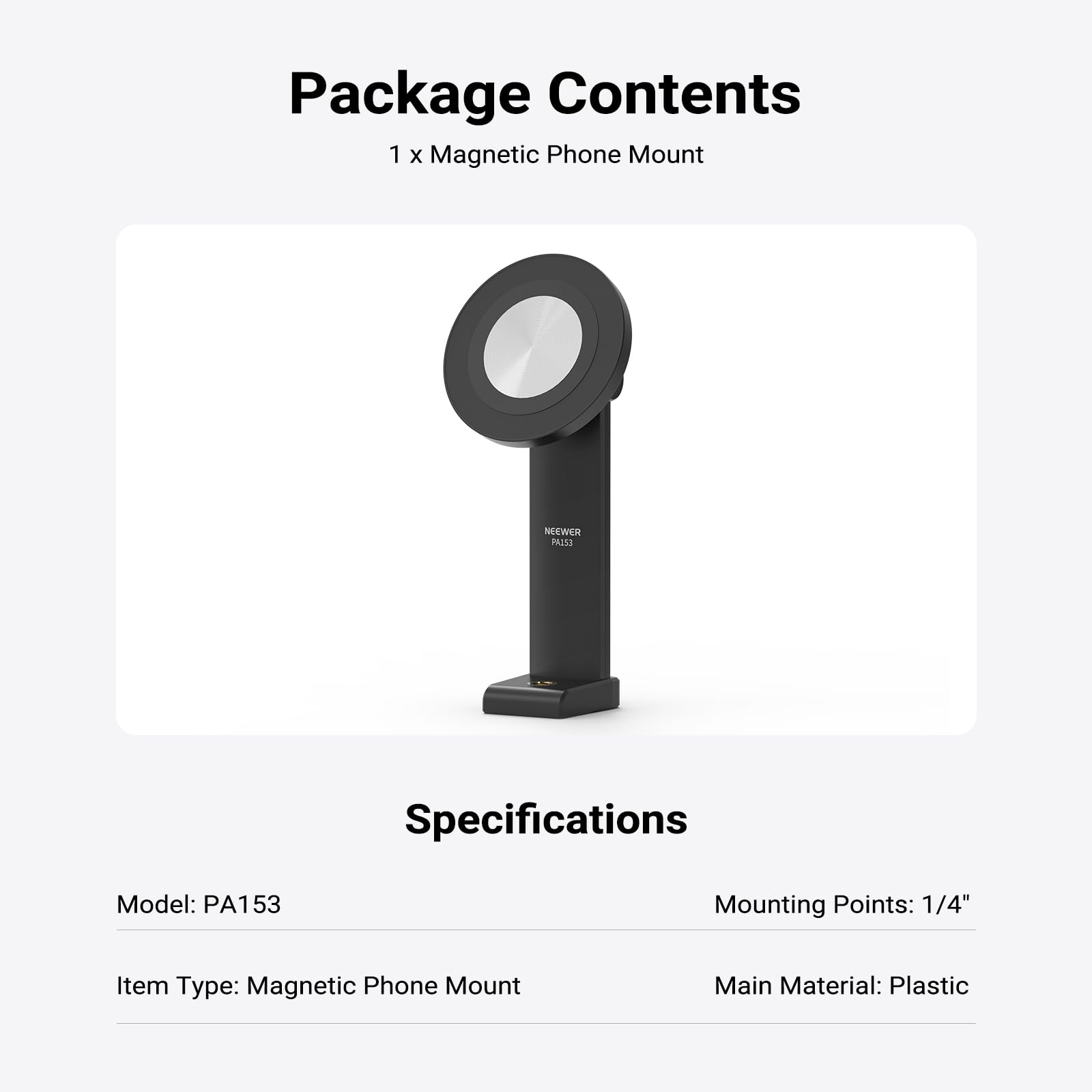 NEEWER Wersja poziomu wejściowego magnetyczny uchwyt na telefon adapter do montażu na statywie, kompaktowy 360° lekki przenośny kompatybilny z MagSafe iPhone Samsung Android do nagrywania wideo, PA153
