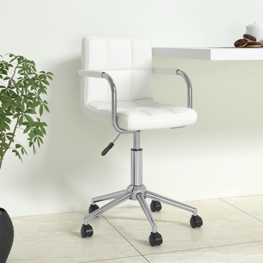 Chaise de bureau pivotante en cuir synthétique blanc ergonomique - 8