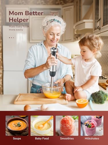 Mixer Plongeant 5-en-1 1000W, Pied Mixeur Professionnel en Acier Inoxydable avec 12 Vitesses & Turbo, Comprend Hachoir 500ml, Gobelet 600ml, Fouet et Mousseur à Lait, Sans BPA – Image 5